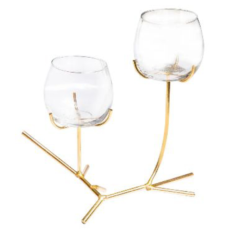 Glass Candle Holder With Metal Stand (19x19x22cm) – Gold Gallery 1 Glass Candle Holder With Metal Stand (19x19x22cm) – Gold