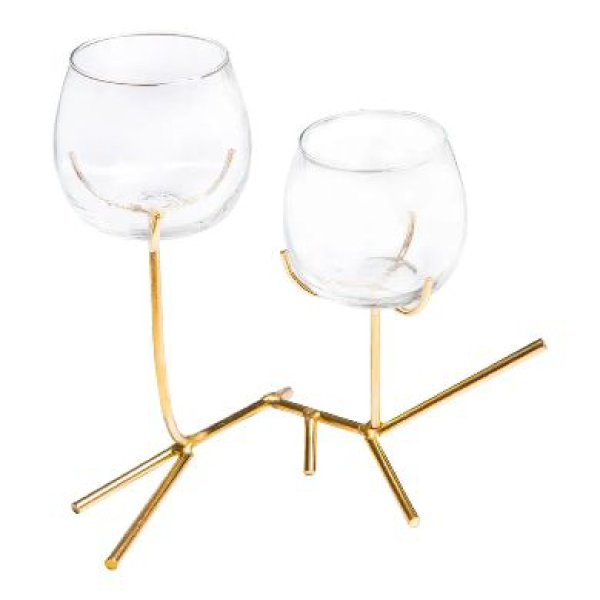 Glass Candle Holder With Metal Stand (19x19x22cm) – Gold