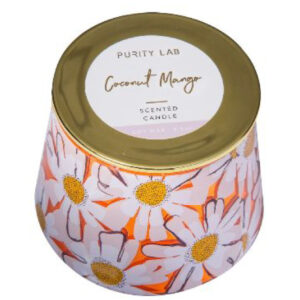 Scented Candle In Metallic Glass Jar With Gold Lid Coconut Mango